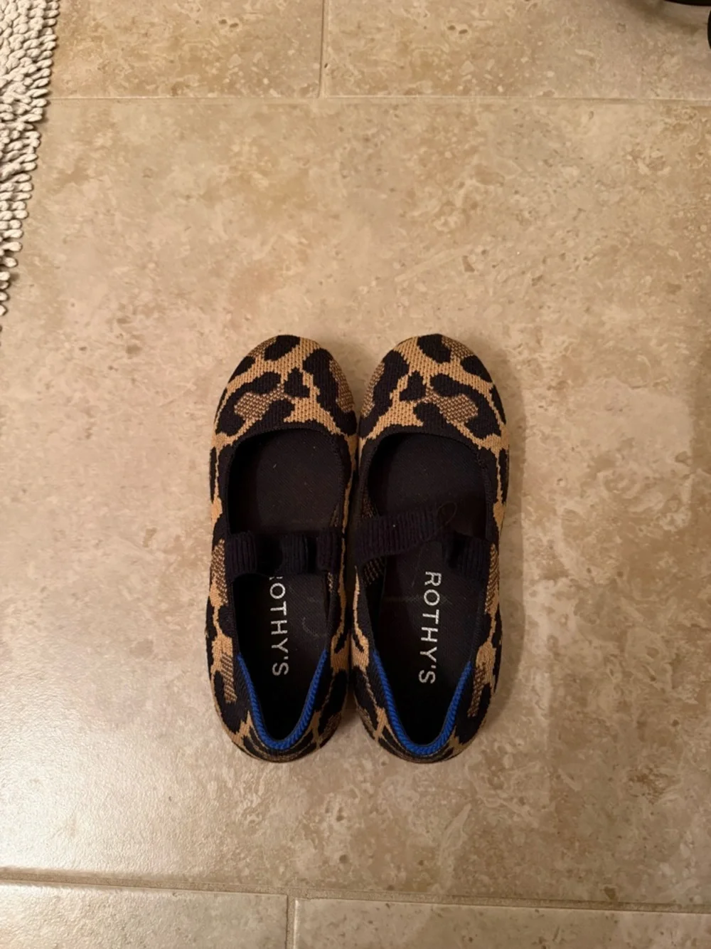 Rothy's Leopard Print Tan and Black Kids Slip-On Dress Shoes